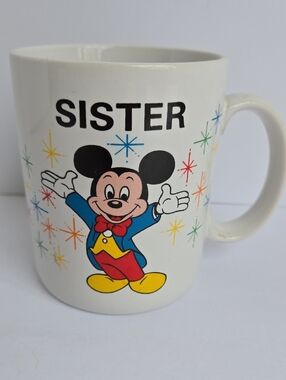 Disney Mickey Mouse 'Sister' Ceramic Coffee White Mug 12oz